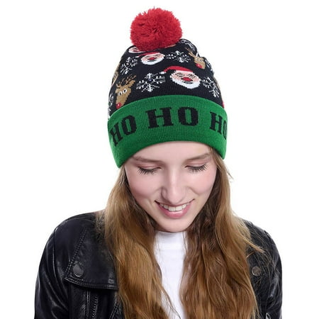 Unisex LED Colorful Lighted Christmas Beanie Hat Knitted Santa Claus Party Cap